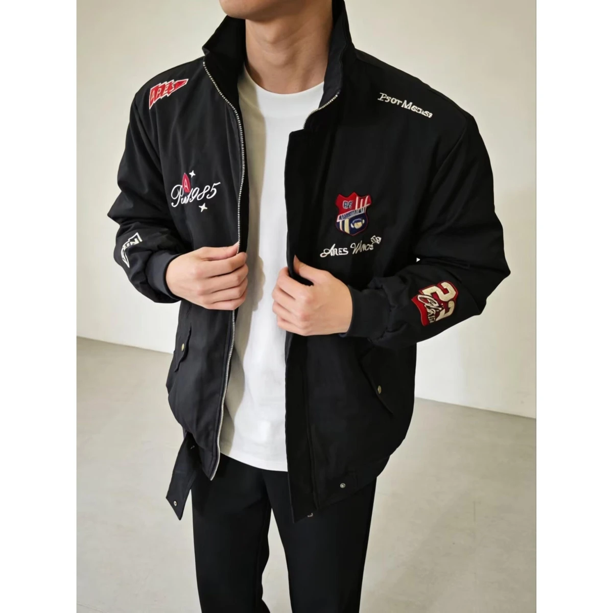 

Мужская повседневная куртка свободного кроя в стиле Хонконг, весна-осень, модная, в стиле Харадзюку, корейская версия, с воротником-стойкой, с длинными рукавами