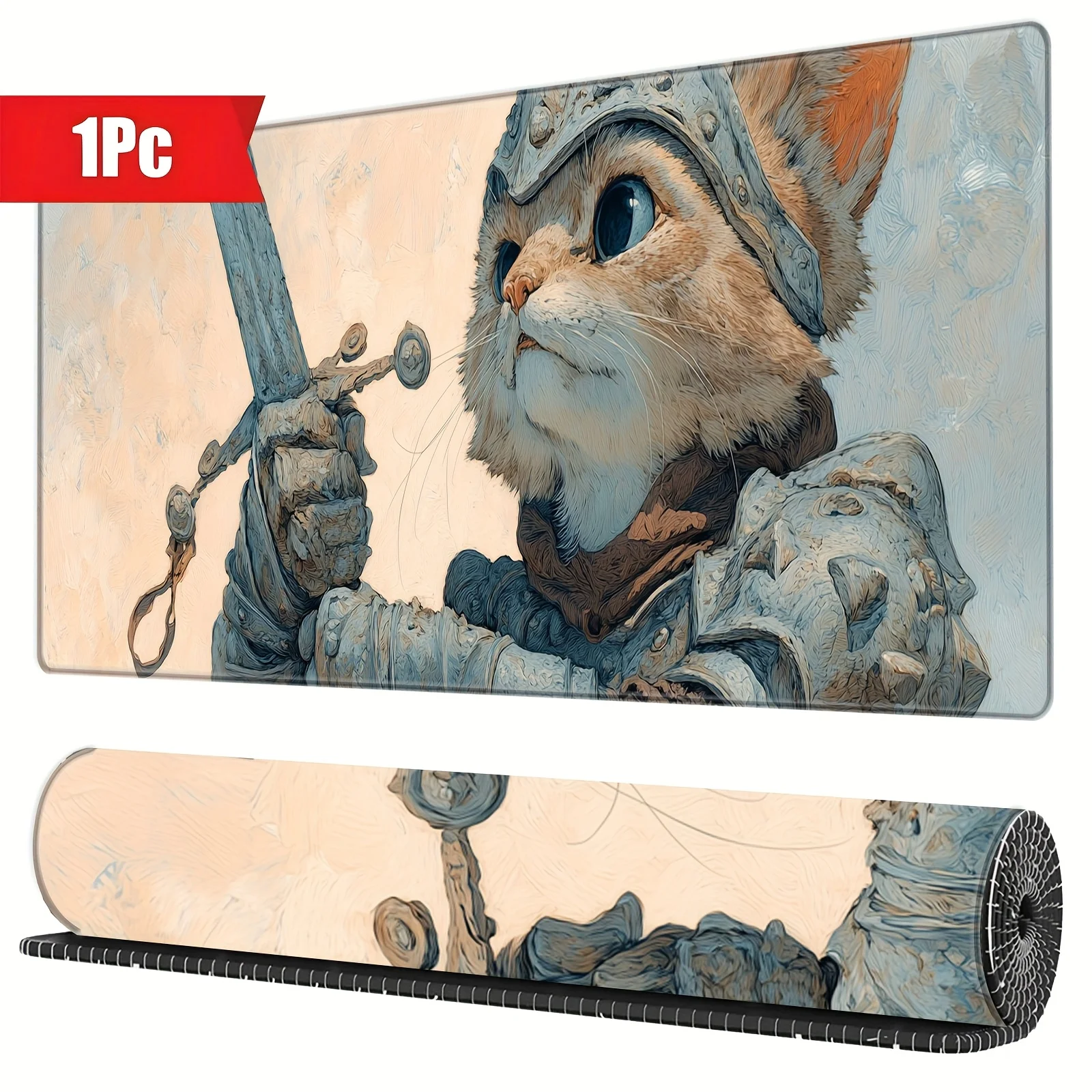 

XXL Fantasy Cat Knight Gaming Mouse Pad Large Slip Rubber Base Stitched Edge Table Pads Suitable for Office Game Accessories
