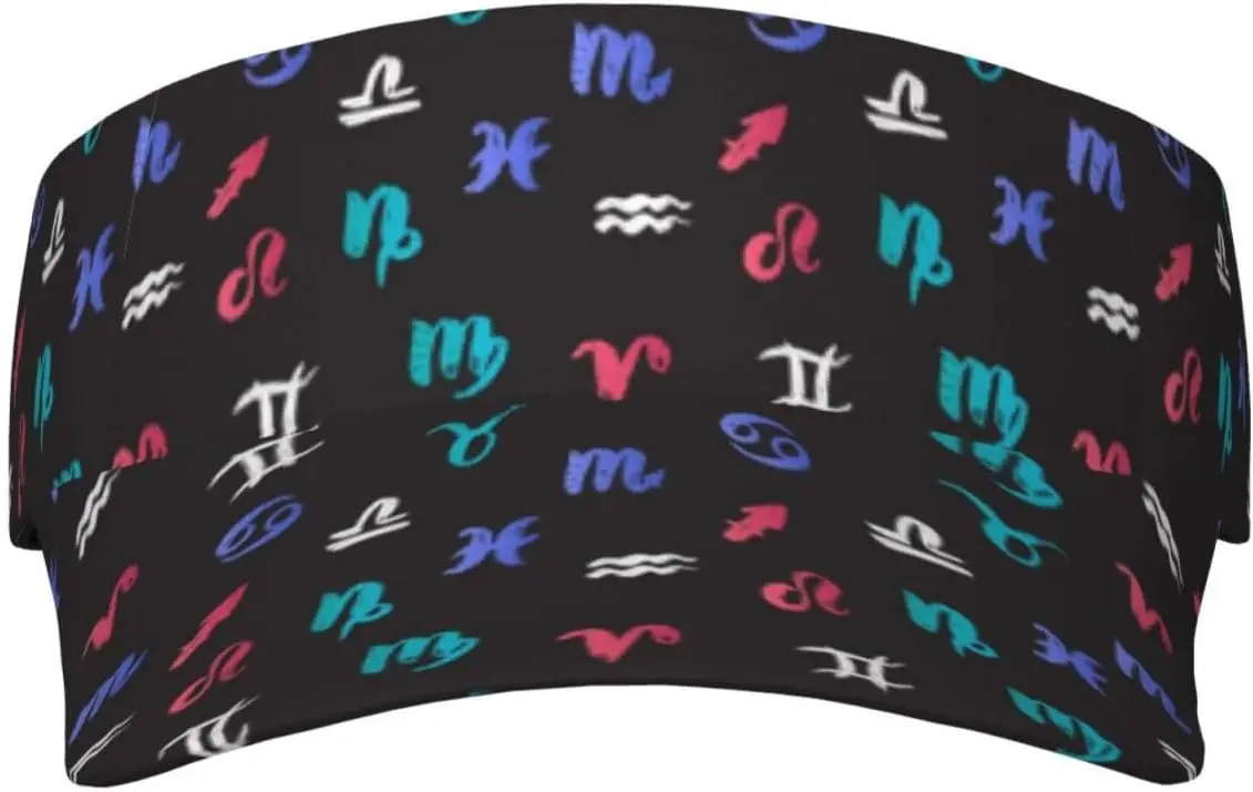 Sport Sun Visor Hat Zodiac Signs Seamless Pattern Adjustable Sun Hat Cap for Baseball Gym