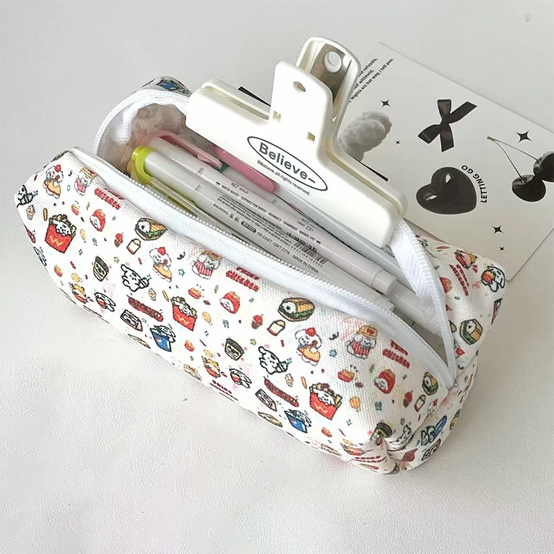 Tragbare Druck Leinwand Stift Tasche Nette Burger Hund Gedruckt Bleistift Fall Große Kapazität Lagerung Tasche Schreibwaren Make-Up Tasche Geschenke