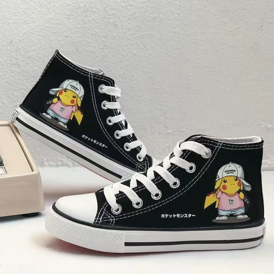 drop shipping 2025 new spring winter autumn Pikachu cartoon high top plus big size black real canvas shoes student women shoes