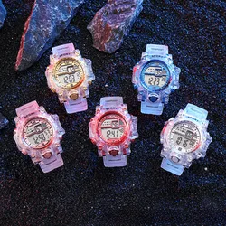 Large dial transparent electronic watch, multifunctional children's sports electronic watch