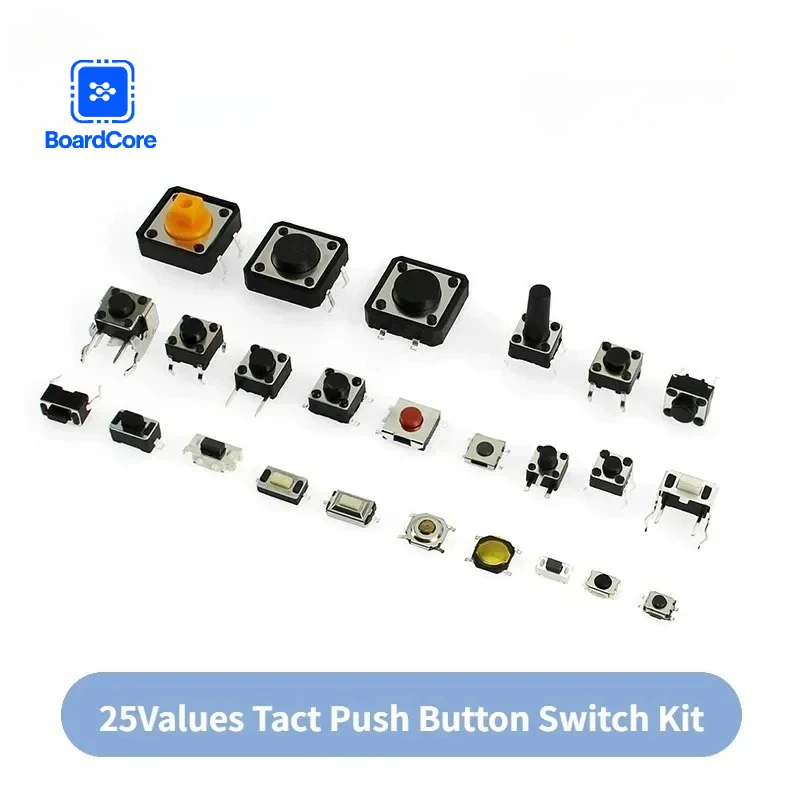 125pcs 25 Types Assorted Tactile Push Button Switches 2x4 3x6 4x4 6x6 SMD DIP DIY Kit