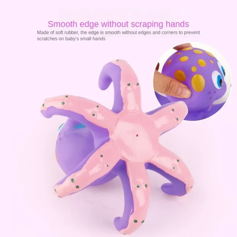 Rings Interactive for Bathroom Pool Bathtub Floating Purple Octopus Bath Toys for Toddlers with 3 Hoopla