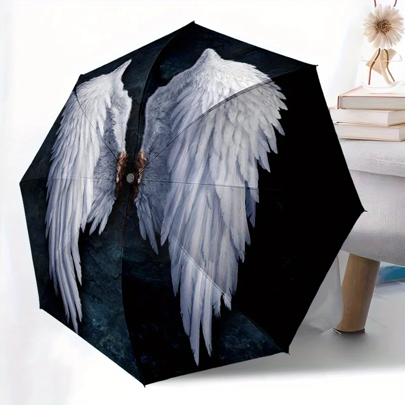 1 Stück Engelsflügel-Thema, multifunktionaler Regenschirm, tragbar, zusammenklappbar, Eisenrahmen, 8 Rippen, für alle Jahreszeiten, Zuhause, Reisen, Outdoor, Multi-Fu