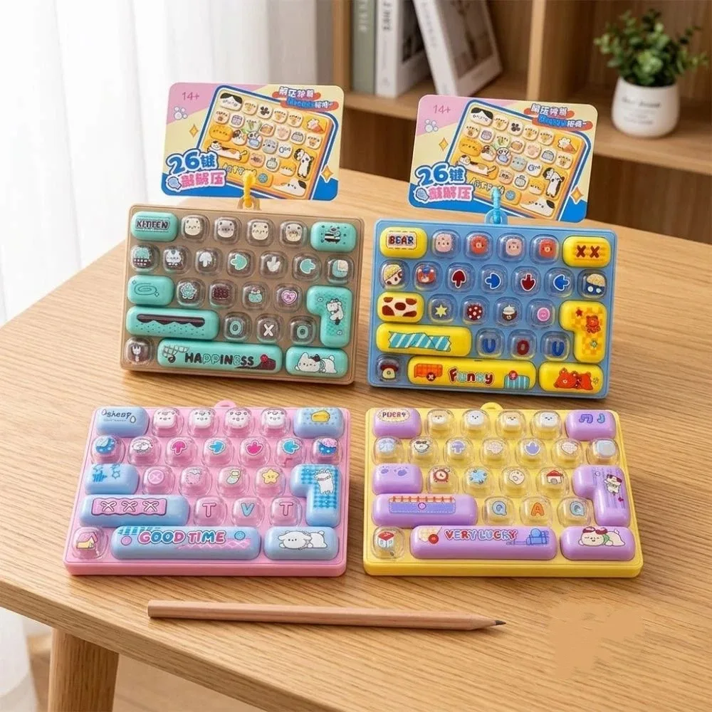 Press-Type 26 Key Keyboard Keychain Clear Key Sounds Plastic Mechanical Fidget Keyboard Sensory Clickable Keys