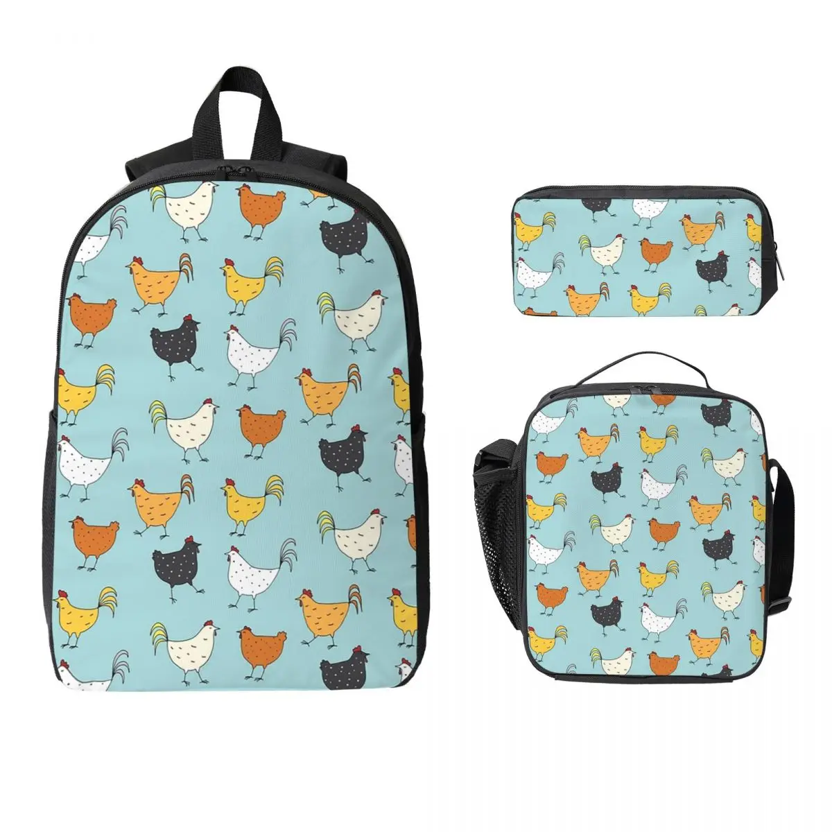 

Chicken Pattern Backpack Boys Girls BookBag School Bag Laptop Shoulder Bags 3ps Insulated Lunch Bag Pencil Case