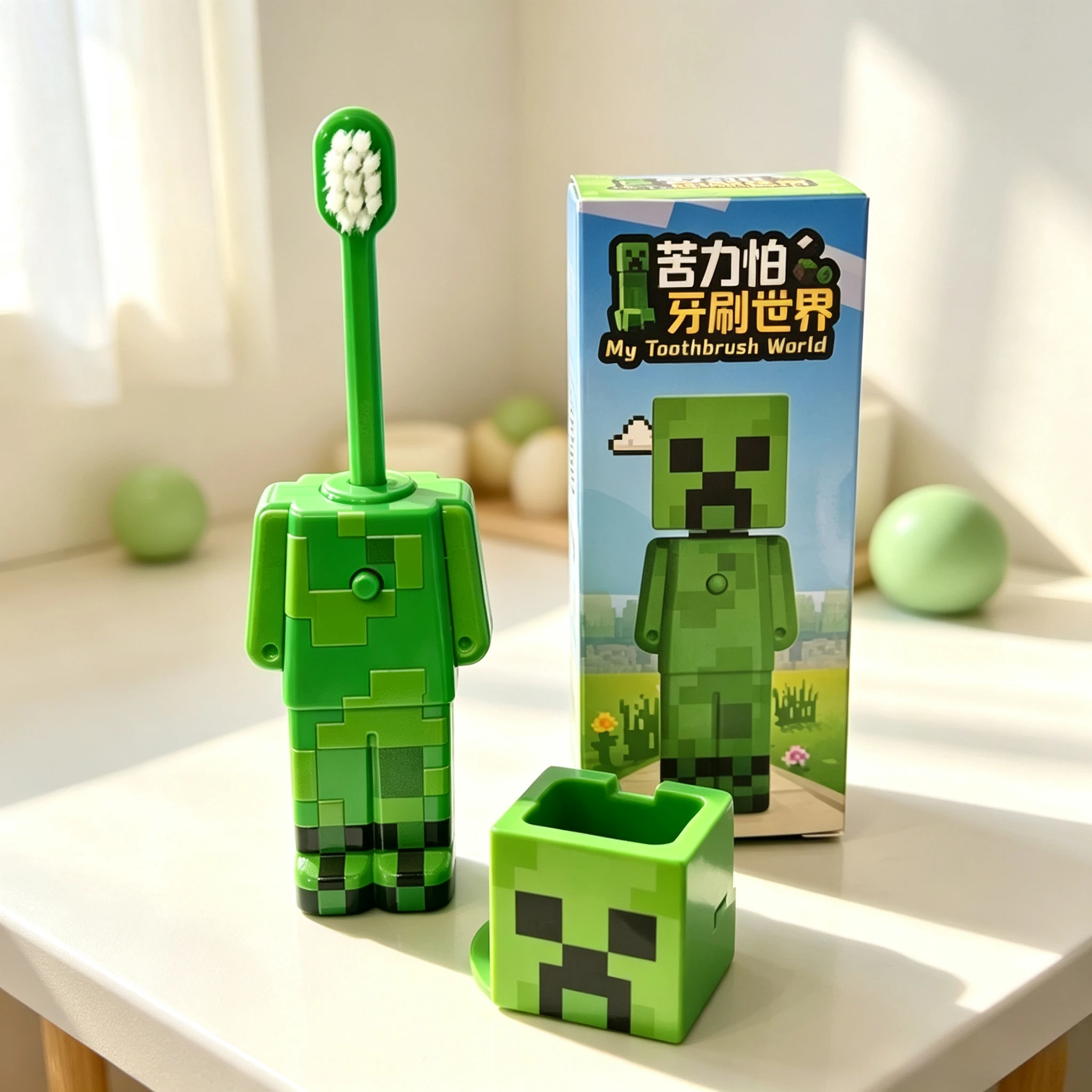 **2026 Hot Anime world Scalable Toothbrush Cute MC Figures Transformable Soft Bristled Toothbrush Fine Bristled Gifts