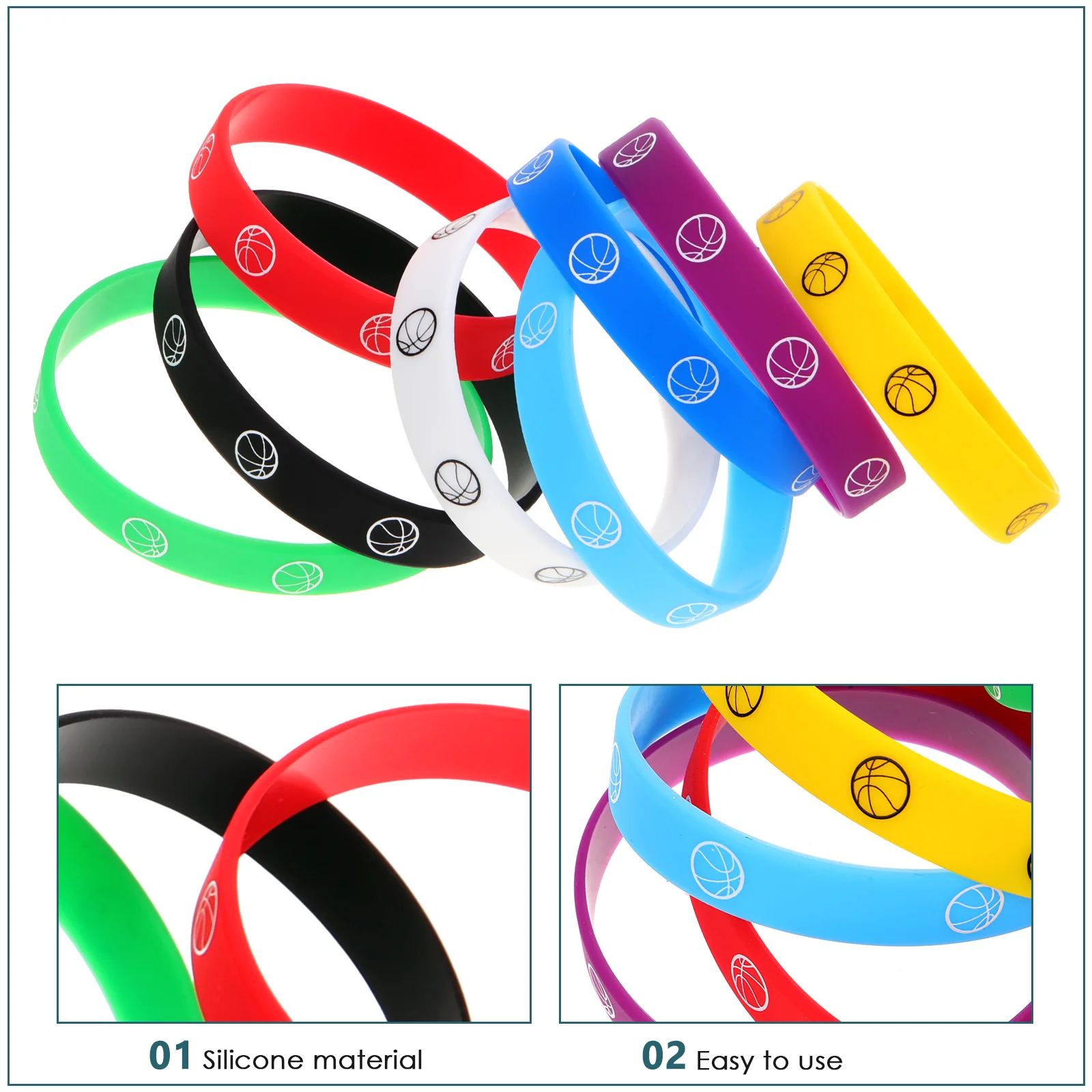 16Pcs Basketball Wristbands Stretchable Silicone Bracelets Fashionable Comfortable Wristbands for Party Music Festival Outdoor