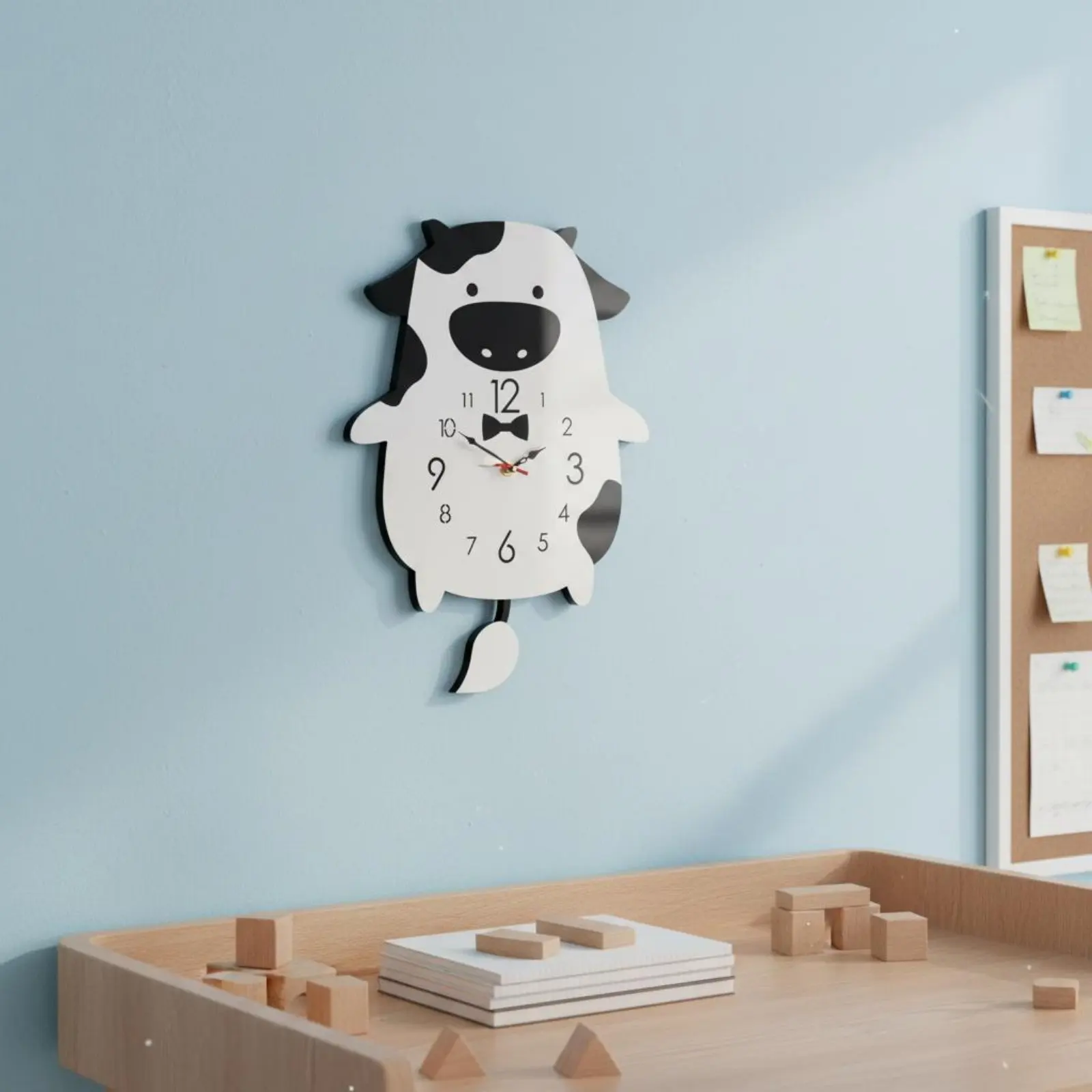 Cartoon Cow Clock Creative Gift Suggestion Cartoon Cow Wall Clock Timekeeping Device Silent Movement for Children, Nursery