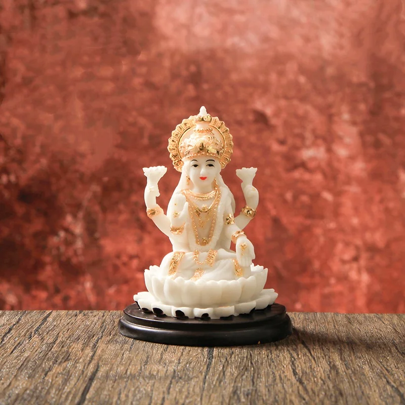 

Indian Resin Statue of Goddess Saraswati with Lotus Base, Decorative Figurine Craft