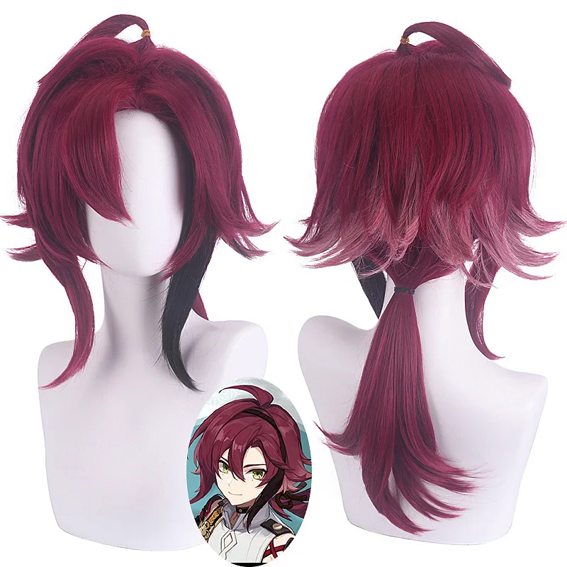 Game Genshin Impact 50CM Wig Synthetic Hair Anime Shikanoin Heizou Cosplay Dark Red Wigs Eiko Halloween