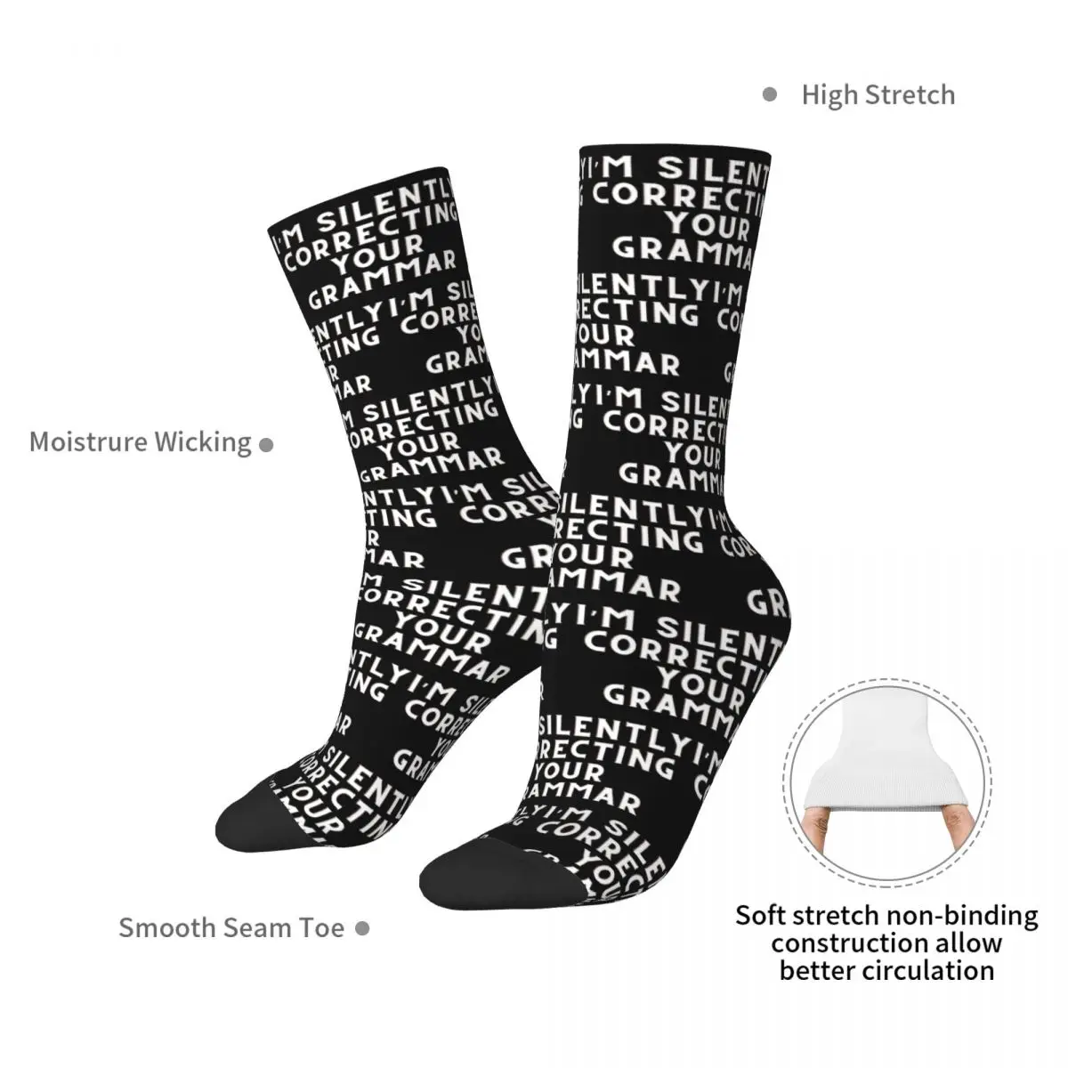 Funny Sayings I'm Silently Correcting Your Grammar Socks Harajuku Stockings All Season Long Socks for Man Woman's Christmas Gift