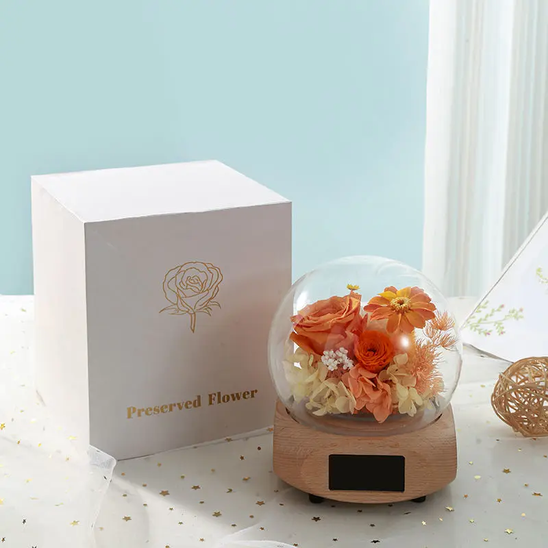 2024 Highly Popular Preserved Flower Alarm Clock with Remote Control Christmas Valentine's Day Graduation New Year