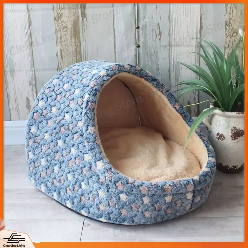 Cat Bed Indoor Soft Plush Cat House Warm Winter Pet Sleeping Cave Foldable Removable Washable Puppy Nest Portable Kennel for