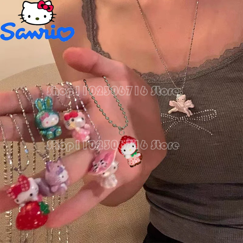 Kawaii Y2k Hello Kitty Necklace Anime Cartoon Angel Strawberry KittyCat Clavicle Chain Fashion Sweet Cool Spice Girl Accessories