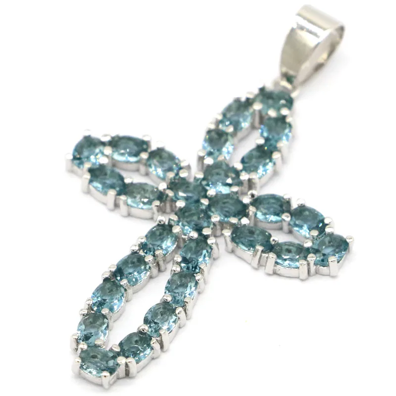 

Buy 4 Get 1 Free 47x30mm Unique Cross London Blue Topaz Green Peridot White CZ Woman's Present Silver Pendant Drop Shipping