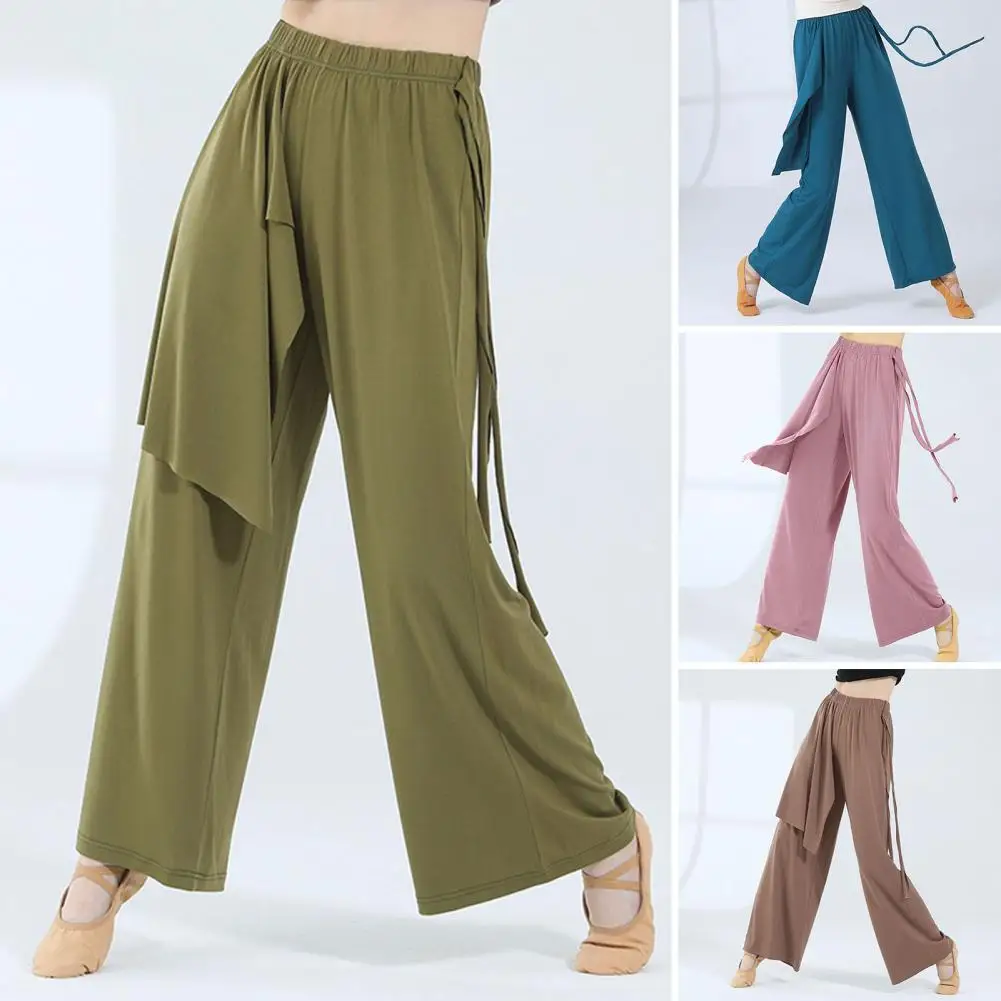 

Women Yoga Pants Stylish Women's Wide Leg Pants with Elastic Waist Pockets for Streetwear Fashion Solid Color Straight Leg