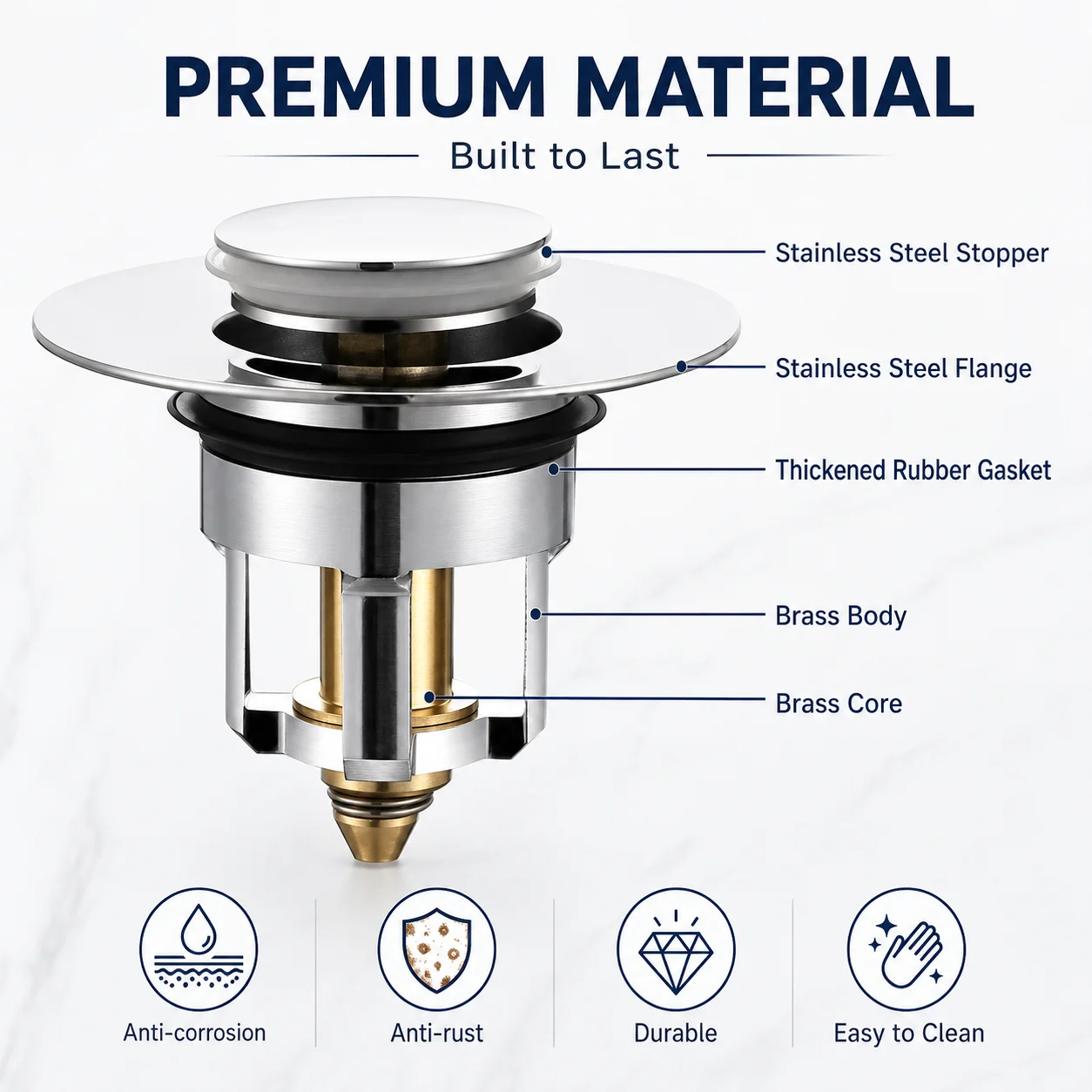Universal Rebound Drain Plug Filter Basin Pop-up Chrome Sink Filter with Hair Catcher Bathroom Sink Drain Stopper Easy Push Type