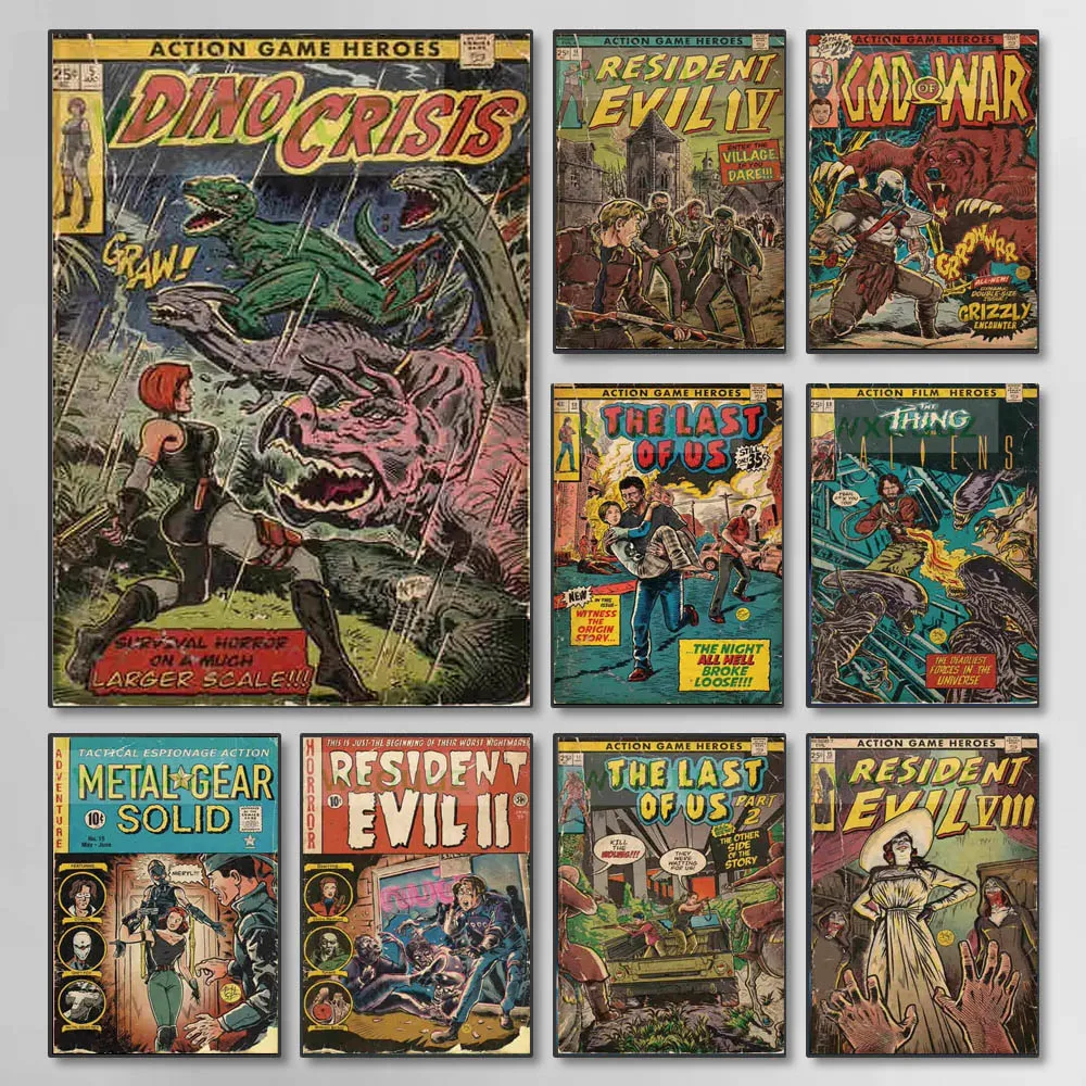 1 Stück skandinavisches Game Heroes Comic-Kunst-Poster, Vintage-Stil, klassisches Pop-Comic-Album, Wandkunst, Leinwandgemälde, Heimdekoration, perfektes Geschenk