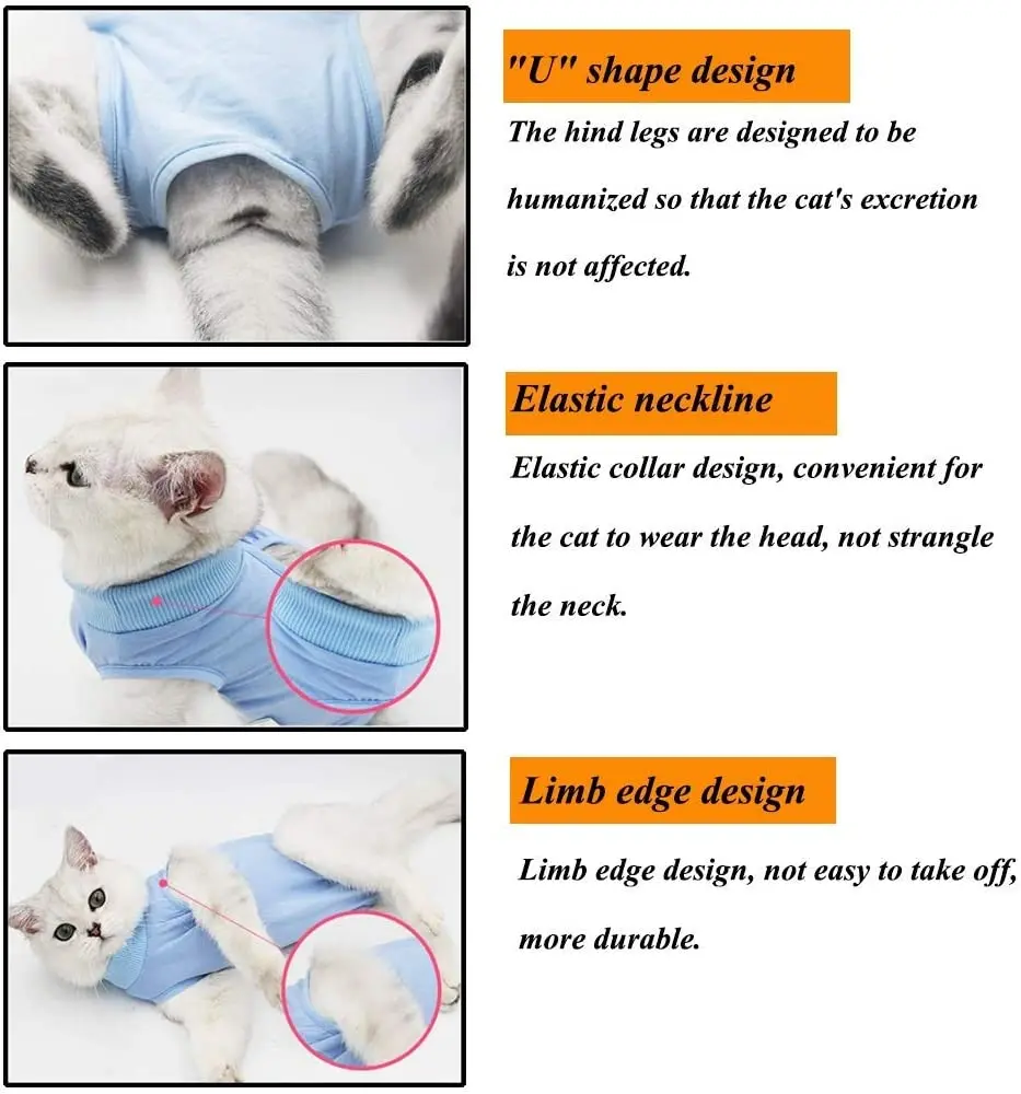 Pet Cat Recovery Suit for Abdominal Wounds or Skin Diseases E-Collar Alternative, After Surgery Wear Onesie Bodysuit Cat Clothes