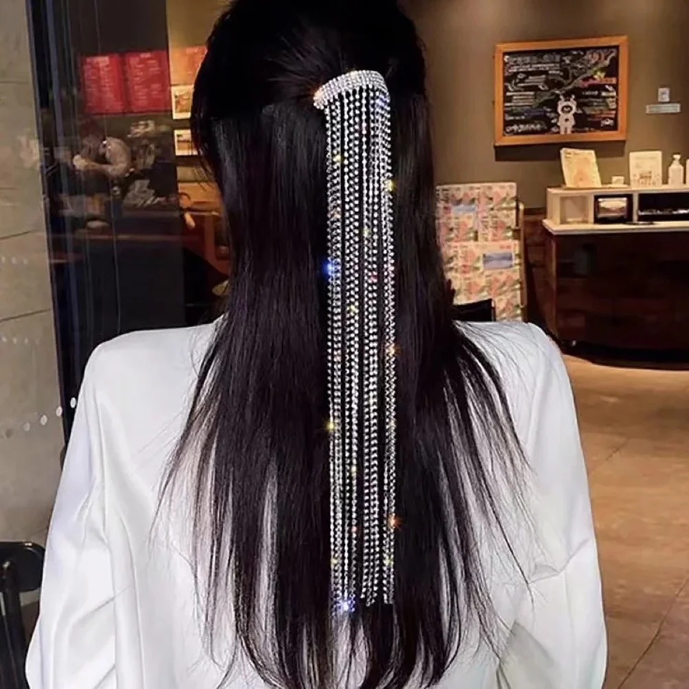 

Sparkling Rhinestone Tassel Chains Ponytail Holders Elegant Hair Jewelry For Festival Prom Nightclub Use Women'S Hair