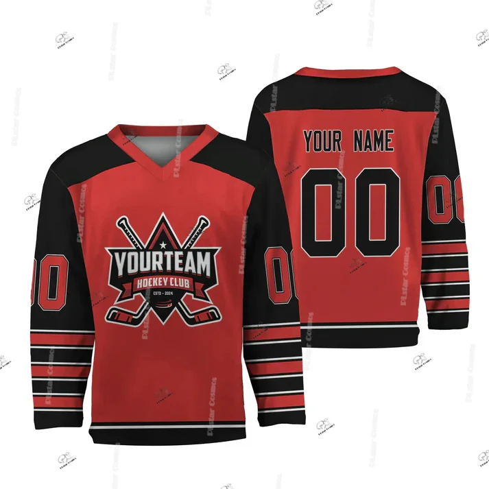 Custom Name Team Gradient Graffiti Hockey Jersey Shirts Vintage Retro 3DPrint Casual V-Neck Funny Pullover Breathable Colorful 6 view 5