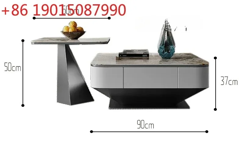 N Nordic medieval style household simple stainless steel rock slab square coffee table