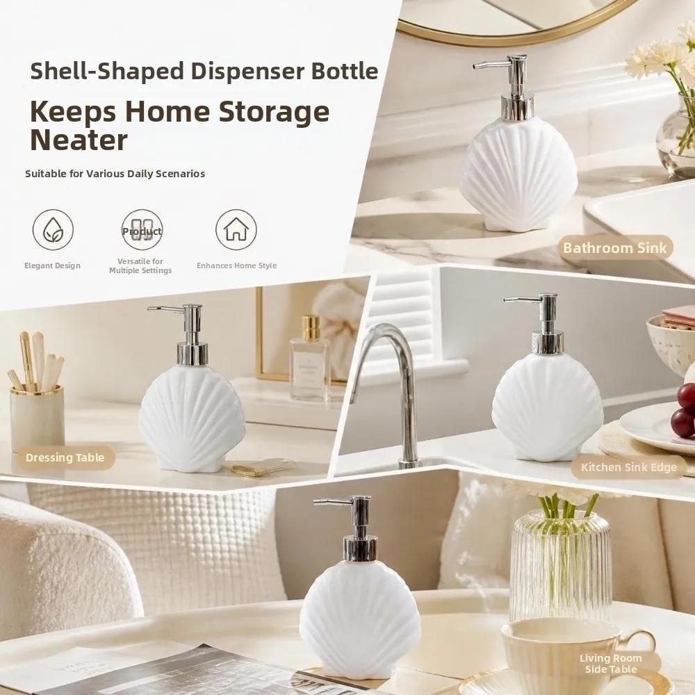 Moderner 360ml Muschelförmiger Seifenspender aus Glas, Drucktyp, Flüssigseifenbehälter, leer, auslaufsicher, Handdesinfektionsmittelhalter für Restaurants – Detail 11