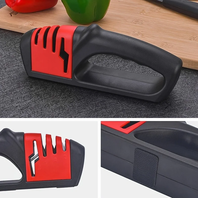 1pc Multi Knife Sharpener with Whetstone,Chef Manual Knife Sharpener,Outdoor Sharpening, Slip Resistant Grip Sharpener for Knive