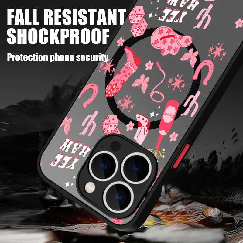 حافظة هاتف مغناطيسية ملونة مطبوعة على شكل قلب لهاتف آيفون اير 16e 17 16 15 Pro Max 14 13 12 Pro 11 16 15 Plus غطاء أكريليك مقاوم للصدمات #5