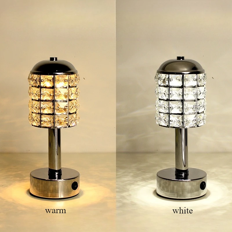 โคมไฟตั้งโต๊ะ LED แบบชาร์จไฟได้คริสตัลไฟกลางคืนโคมไฟข้างเตียงที่เรียบง่าย