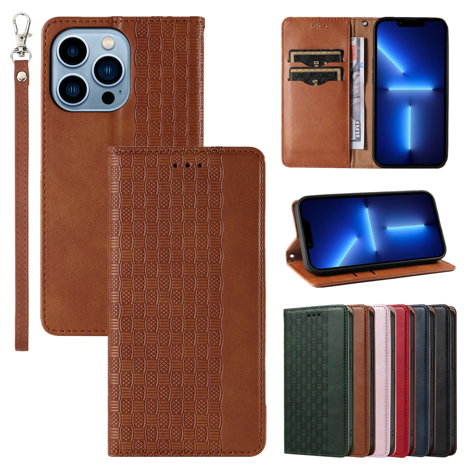 Luxury Wallet Case for iPhone 7 8 6 6S PLUS 13 12 11 Mini Pro X XS Max XR SE 2020 Cards Flip Leather Cover with Strap Phone Bags