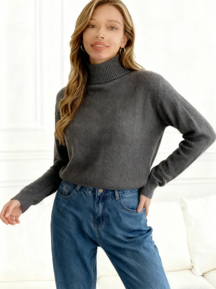 

Новый осенний однотонный повседневный вязаный топ, зимний женский теплый свитер, элегантный трикотаж с длинным рукавом и воротником-стойкой, женский пуловер