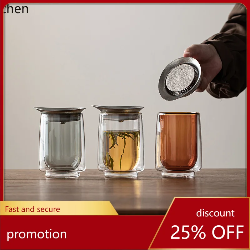 ZML double-layer glass teapot with handle, non-scalding, tea brewing gaiwan, single high-end glass water cup, tea bowl with lid
