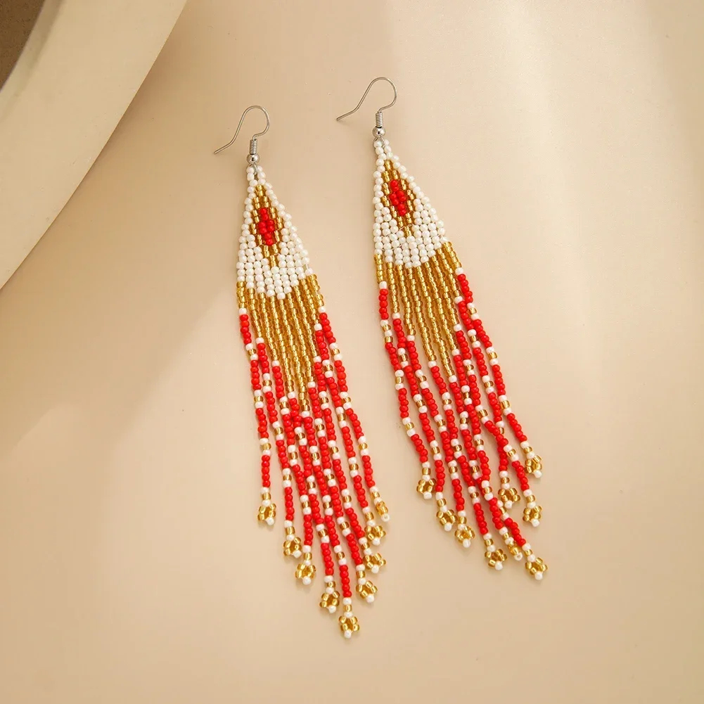 2025 Hand Woven Beading Simplicity Fashion Speckle Versatile Bohemia Geometry Ma'am Fringed Earrings For Women