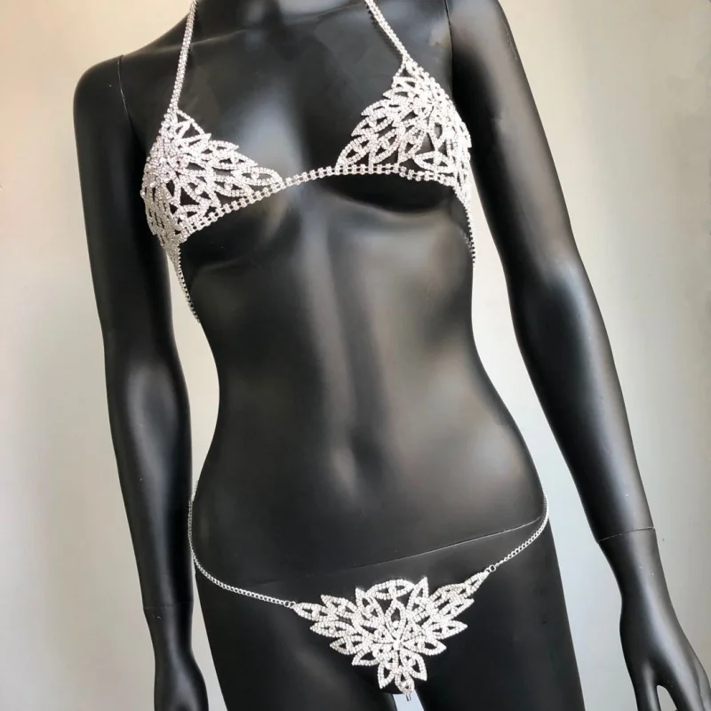 

Трансграничные новые аксессуары, цепочка для тела в форме цветка, бюстгальтер со стразами, трусики для ночного клуба, сексуальная блестящая одежда со стразами, нижнее белье Sh