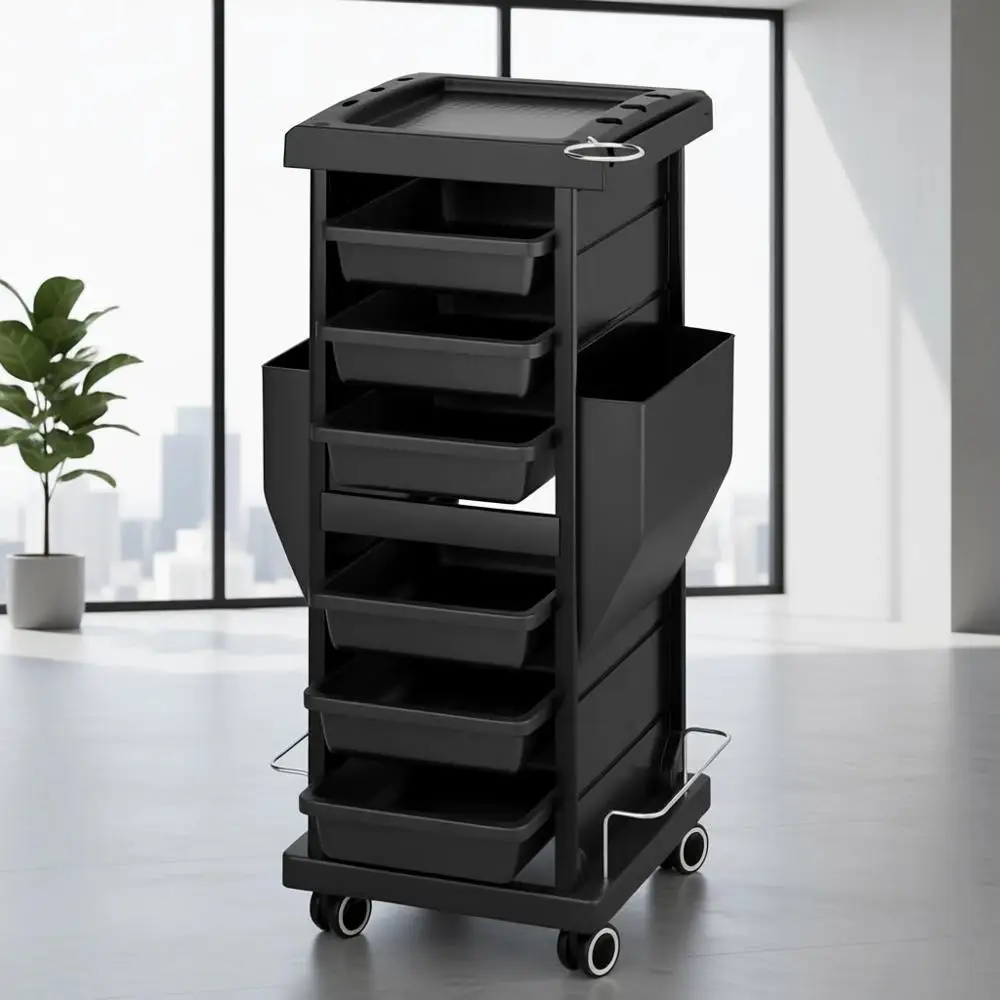 

6-Drawer Rolling Hair Cart with Dryer Holder - Mobile Storage Organizer for Beauty Professionals