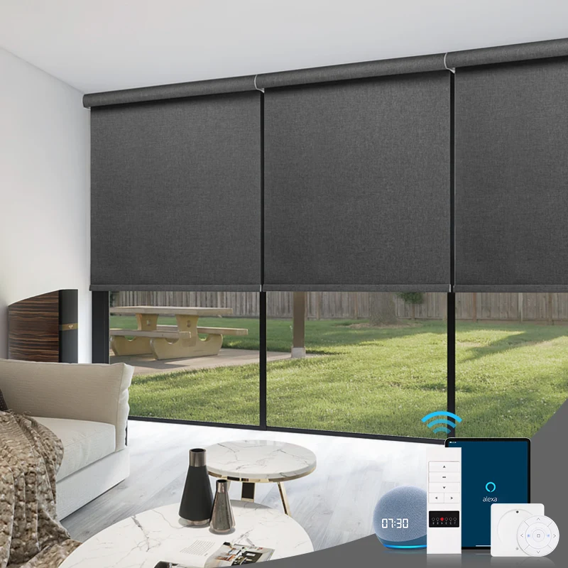 ZSTARR High Quality Villa Project Cordless Blackout Roller Window Blinds Smart Motorized Electric Blackout Roller Shades Blinds