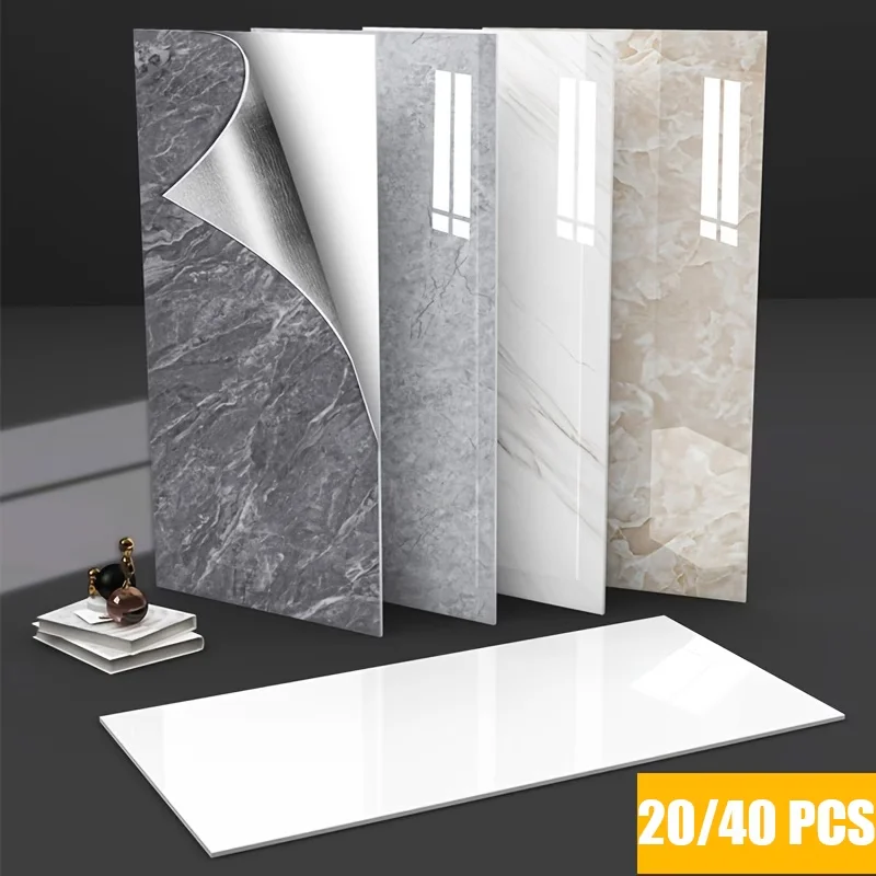 Autocollants de carreaux de marbre auto-adhésifs, 30cm x 60cm, imperméables, pour sol, PVC, cuisine, salle de bains, décoration de maison, 20/40 pièces