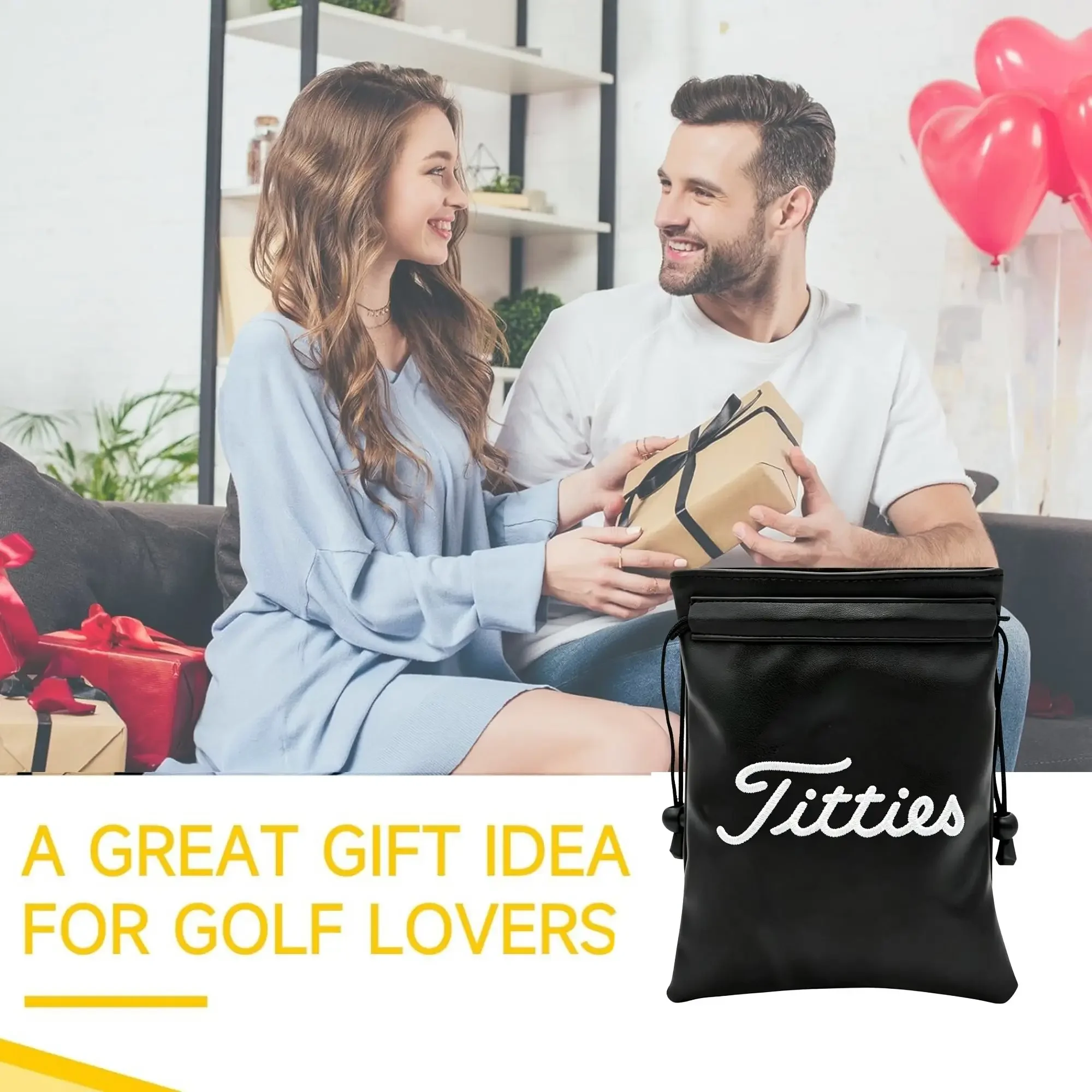 Lustige Golf-Wertsachentasche mit Kordelzug, aus Kunstleder, für Damen und Herren, weiß, Geschenk für Golfer, Geschenk für Väter. – Detail 5