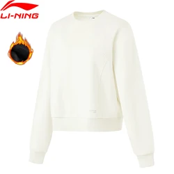 Li-Ning damska bluza treningowa z długim rękawem WARM AT MOISTURE luźny krój polar zimowy podszewka sportowy sweter AWDU556