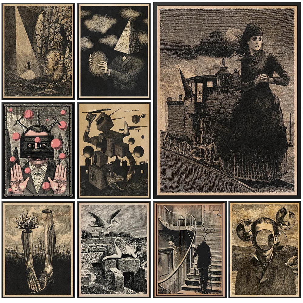 

Dark Surreal Body Horror Poster,Gothic Weird Head&Cube Man Wall Art,Occult Surrealism Art Prints,Creepy Surreal Portrait Poster