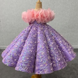 Sequin Butterfly Children Girls Princess Dress Flowers Tulle Performance Costumes Summer New Birthday Girl's Fluffy Dresses