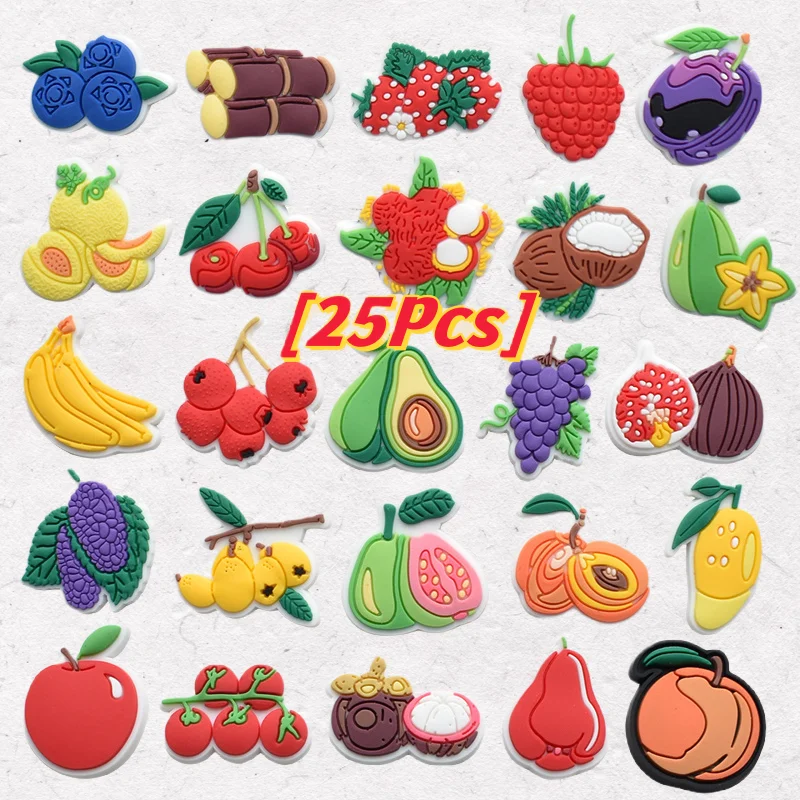 

25Pcs Fruit Series Cartoon Shoe Charm PVC Blueberries Coconut Lovely Garden Accessories Birthday Gifts Summer Slipper Button DIY