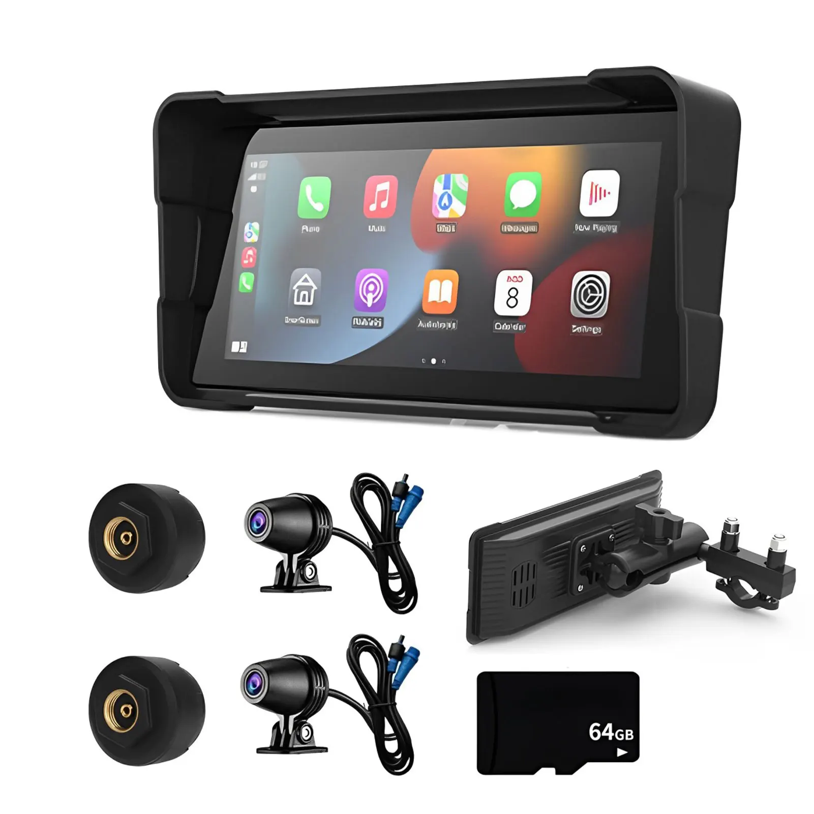 ABS Motorcycle Dual DVR Dash Cam With Wireless Car Play Motorcycle Dvr 7 IPS Touch Screen Bluetooth