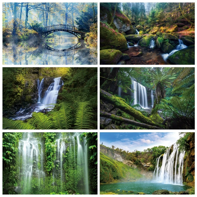 

Spring Summer Natural Scenery Backdrop for Photography Waterfall Mountain Water River Landscape Forest Tree Photo Background