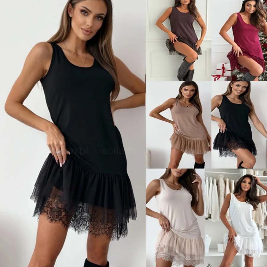 

Европейское и американское весенне-летнее платье с эластичными вставками, повседневное, для отдыха и вечеринок, кружевное платье.