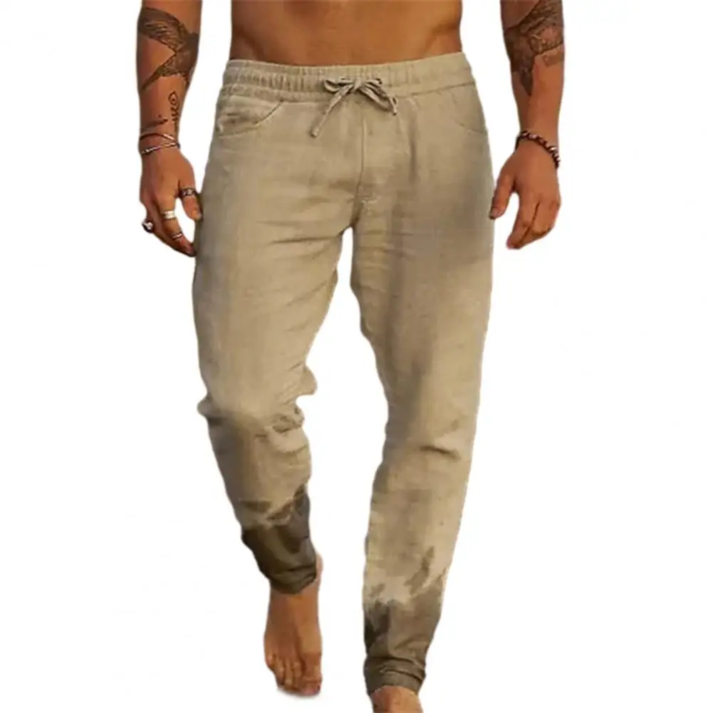 

Men Pants Drawstring Pockets Loose Trousers New Linen Pants Male