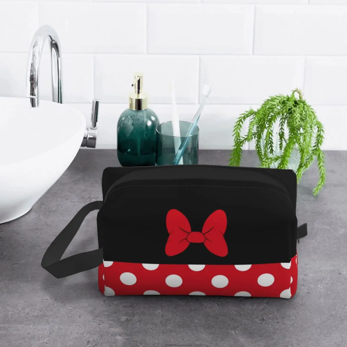 Custom Cartoon Minnie Toiletry Bag for Women Animated Polkadots Cosmetic Makeup Organizer Lady Beauty Storage Dopp Kit Case